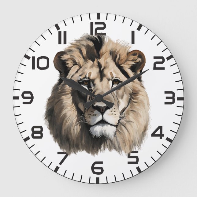 Majestic Lion Portrait Wall Clock Große Wanduhr (Vorderseite)