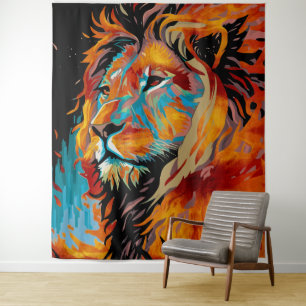 Majestic Lion Protection Forests Wandteppich
