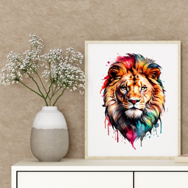 Majestic Lion Rainbow Watercolor Splash Art Poster (Von Creator hochgeladen)