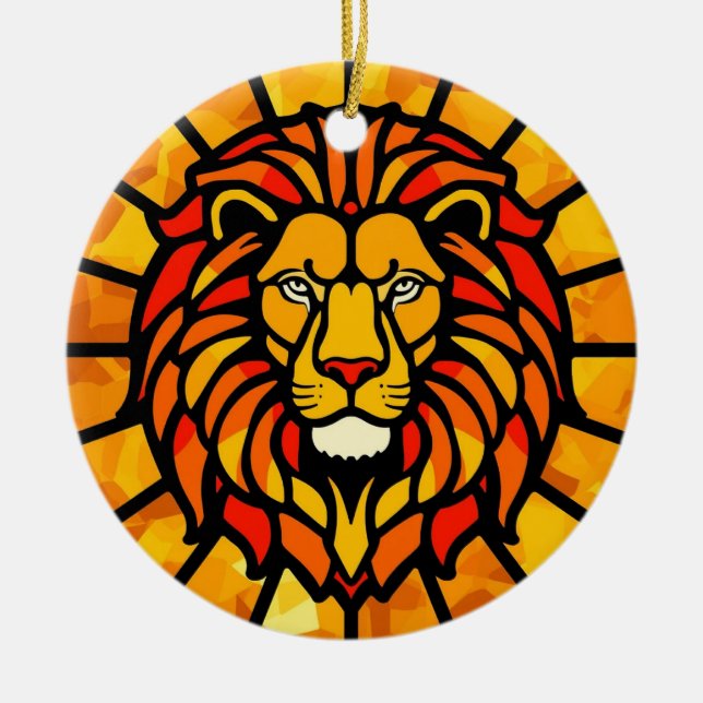 Majestic Lion Sunburst Circle Design Keramik Ornament (Vorne)