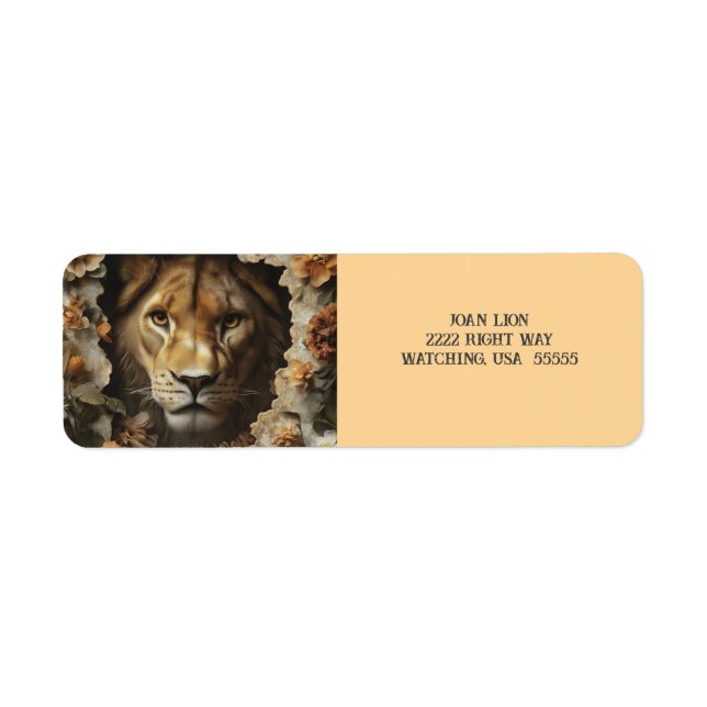 Majestic Lion und elegantes Blumendesign - Labels (Vorne)