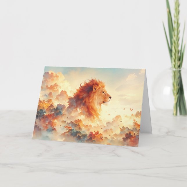 Majestic Lion unter strahlenden Wolken Karte (Vorderseite)
