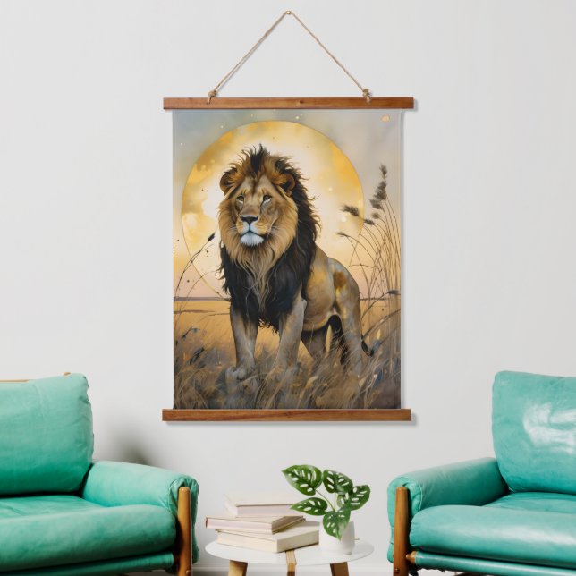 Majestic Lion Wandteppich Mit Holzrahmen (Wohnzimmer)