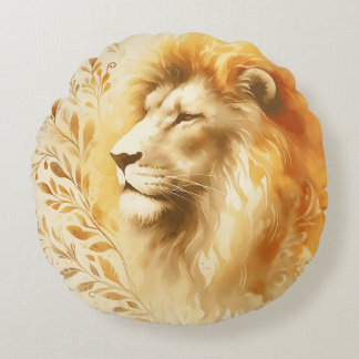 Majestic Lion Watercolor Design Rundes Kissen