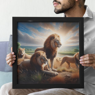 Majestic Lions Roaming mit der Savanna Poster