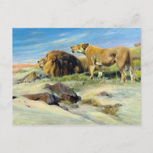 Majestic Lions Vintag Natureainting Postkarte