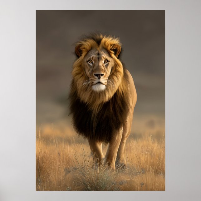 Majestic Löwe im Golden Savanna Poster (Vorne)