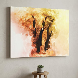 Majestic Malé African Elephant Walking Wasserfarbe Leinwanddruck