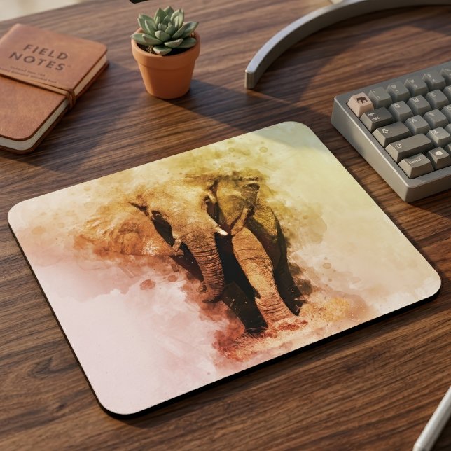Majestic Malé African Elephant Walking Wasserfarbe Mousepad (Majestic Male African Elephant Walking Watercolor. Mouse Pad)