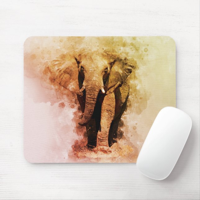 Majestic Malé African Elephant Walking Wasserfarbe Mousepad (Mit Mouse)