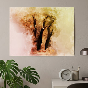 Majestic Malé African Elephant Walking Wasserfarbe Poster