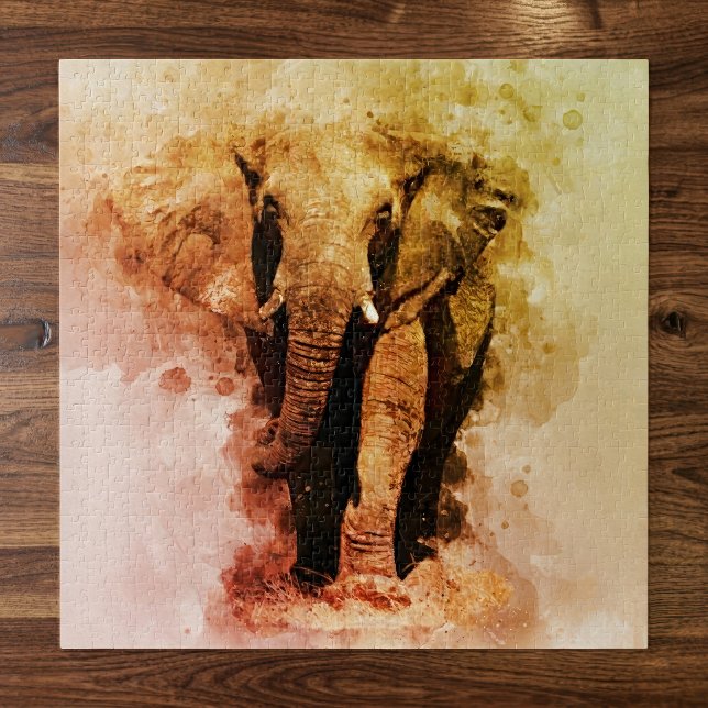 Majestic Malé African Elephant Walking Wasserfarbe Puzzle (Majestic Male African Elephant Walking Watercolor. Jigsaw Puzzle)