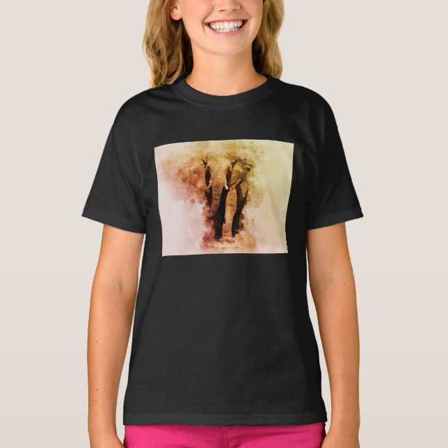 Majestic Malé African Elephant Walking Wasserfarbe T-Shirt (Vorderseite)