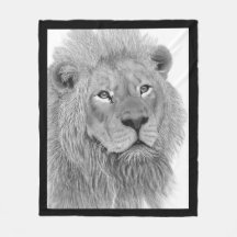 Majestic Male Lion Black and White Digital Artwork