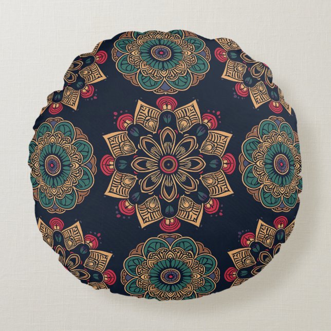 Majestic Mandala Muse Round Pillow Rundes Kissen (Vorderseite)