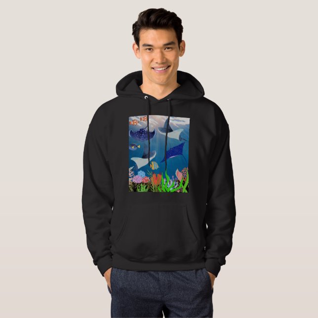 Majestic Manta Rays unter blauem Unterwasser-Wunde Hoodie (Vorne ganz)