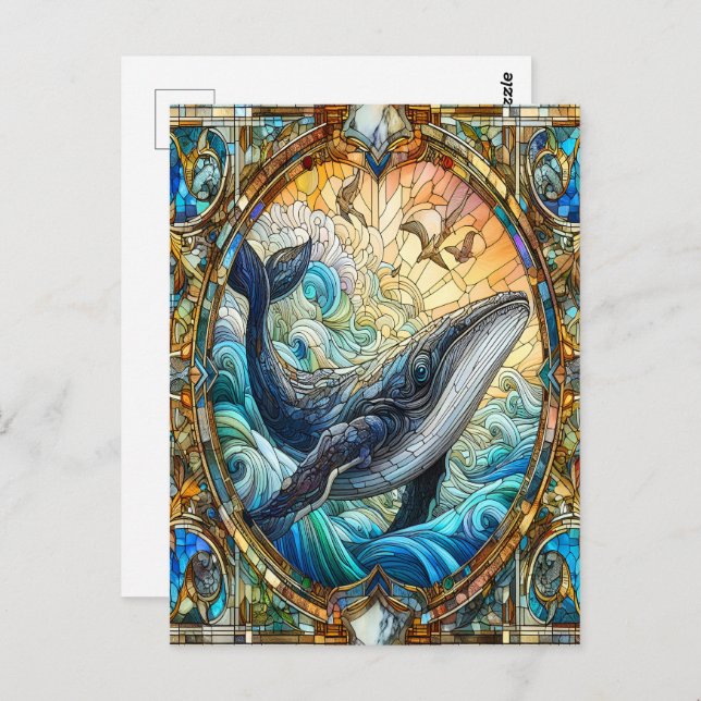 Majestic Marine Mosaik A Stainted Glass Whale Postkarte (Vorne/Hinten)