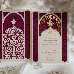 Majestic Maroon and Gold Foil Islamic Wedding Folieneinladung