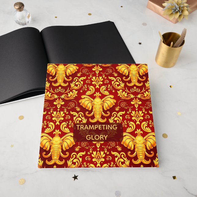  Majestic Memories: Customizable Crimson Elephant  Gästebuch (Vorderseite offen)