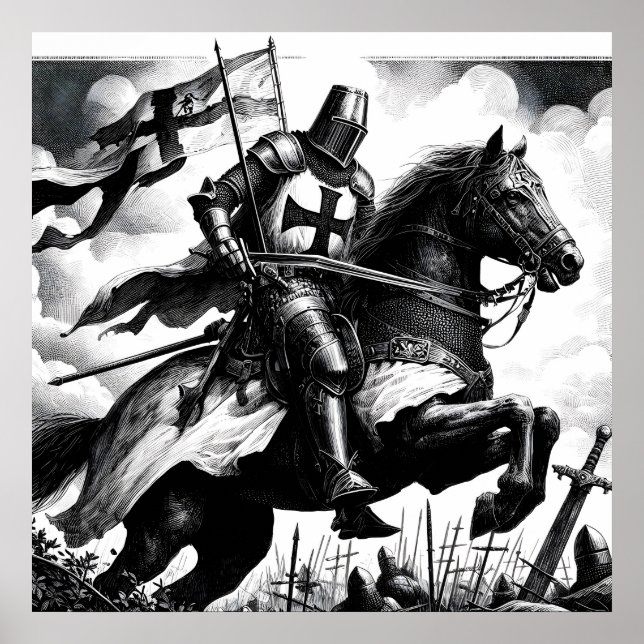 Majestic Monochrome mittelalterliche Ritter Poster (Vorne)