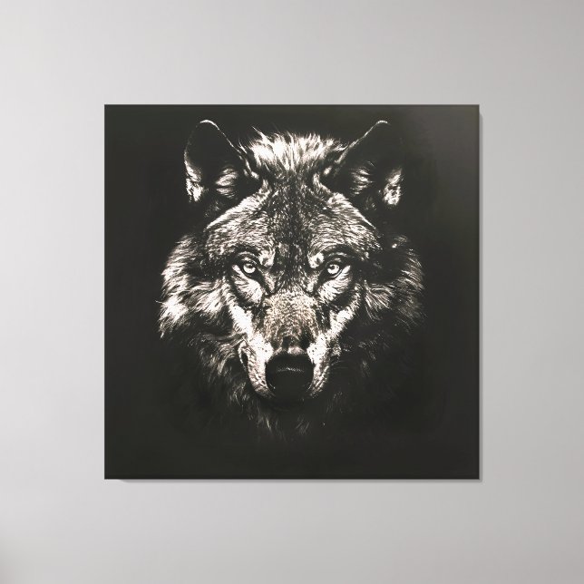 Majestic Monochrome Wild Wolf Leinwanddruck (Vorderseite)