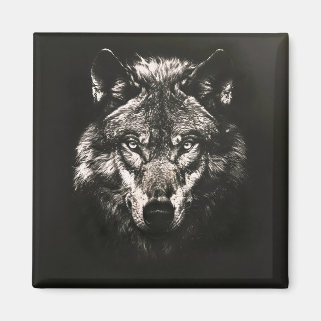 Majestic Monochrome Wild Wolf Magnet (Vorne)