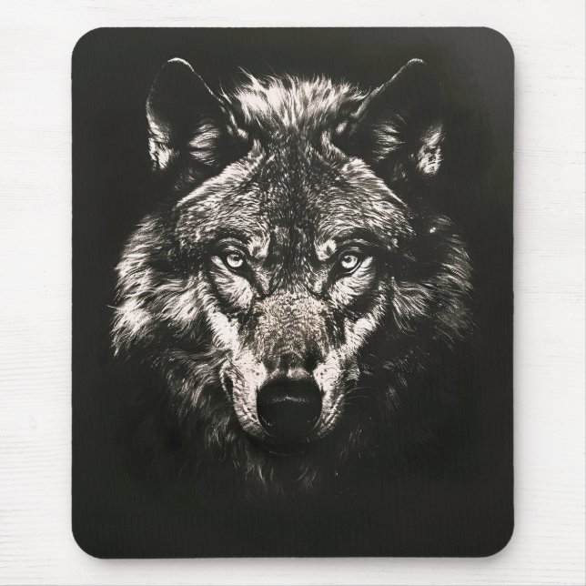 Majestic Monochrome Wild Wolf Mousepad (Vorne)