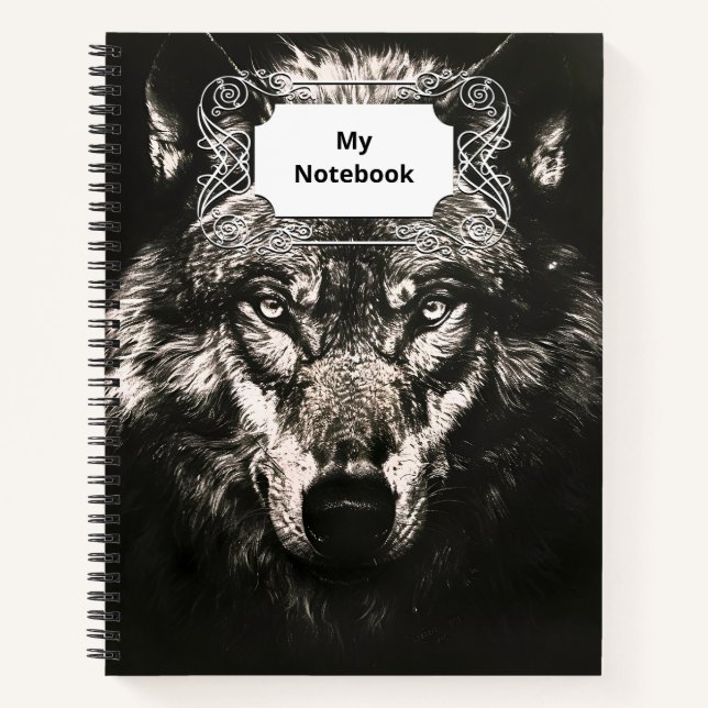 Majestic Monochrome Wild Wolf Notizbuch (Vorderseite)