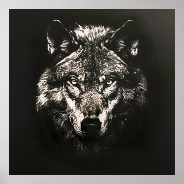 Majestic Monochrome Wild Wolf Poster (Vorne)