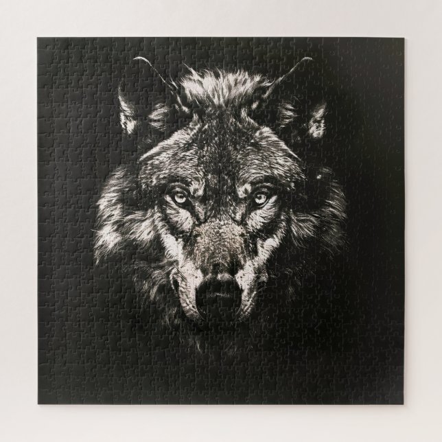 Majestic Monochrome Wild Wolf Puzzle (Vertikal)