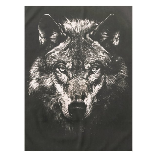 Majestic Monochrome Wild Wolf Tischdecke (Vorderseite)