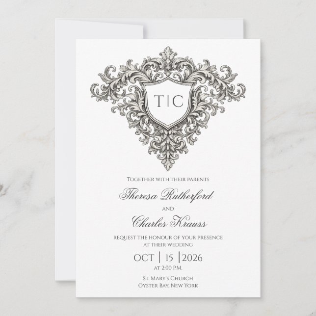 Majestic Monogram Crest Wedding Invitation (Vorderseite)