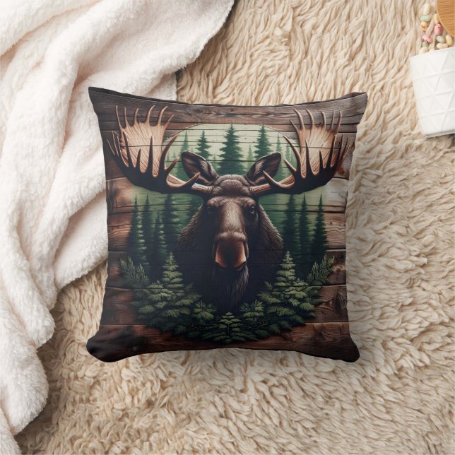 Majestic Moose Art umgeben von Pinien Kissen (Decke)