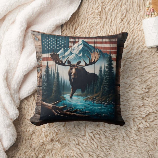 Majestic Moose gegen den Hintergrund amerikanische Kissen (Decke)