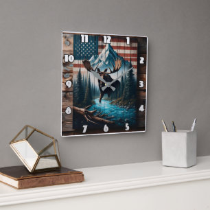 Majestic Moose gegen den Hintergrund amerikanische Quadratische Wanduhr