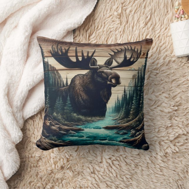 Majestic Moose mit Blick auf die Landschaft des Se Kissen (Decke)