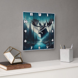 Majestic Moose mit Blick auf die Landschaft des Se Quadratische Wanduhr