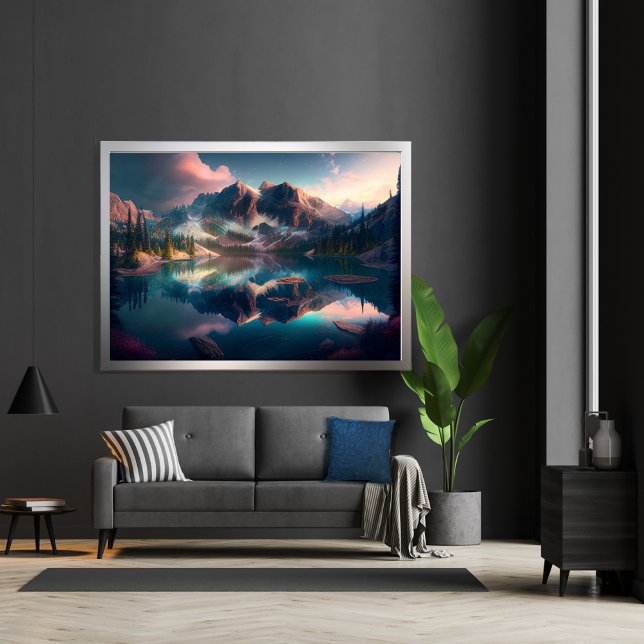 Majestic Mountains Mirror Lake mit weichem Licht Poster (Von Creator hochgeladen)