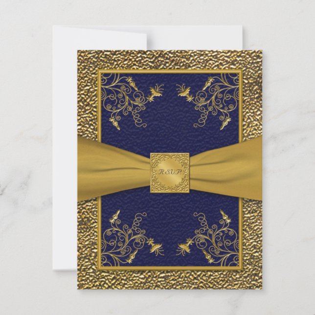 Majestic Navy and Gold RSVP Card (Vorderseite)