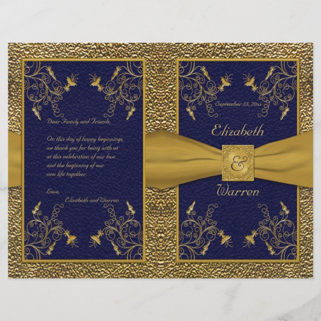 Majestic Navy and Gold Wedding Program (Vorderseite)