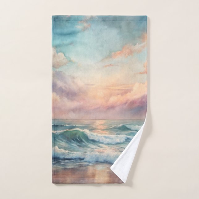 Majestic Ocean Sunset Waves Wasserfarbenküste Badhandtuch Set (Handtuch)