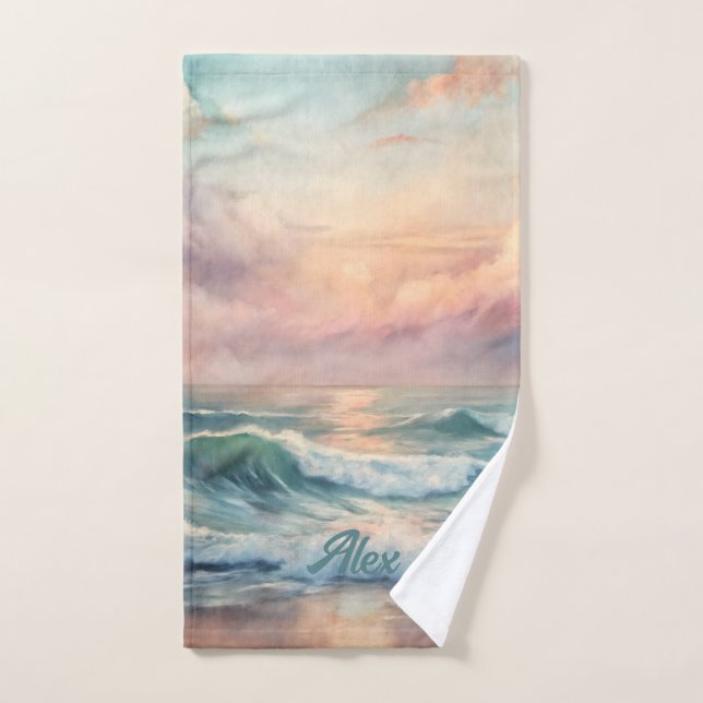 Majestic Ocean Sunset Waves Wasserfarbenküste Handtuch (Handtuch)