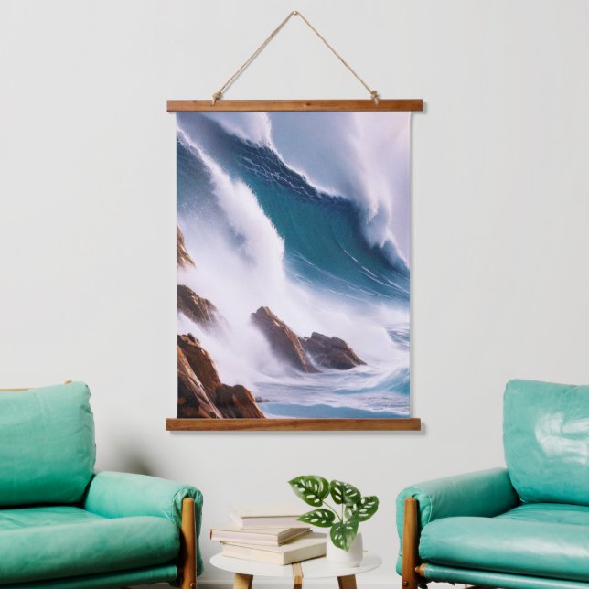 Majestic Ocean Waves Malerei Wandteppich Mit Holzrahmen (Wohnzimmer)