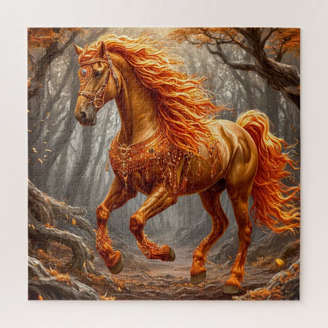 Majestic Orange Horst im Herbstwald Puzzle (Vertikal)