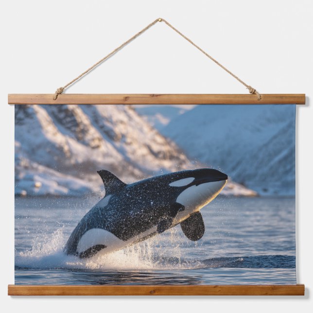 Majestic Orca Arctic Splash Wildlife Wall Art Wandteppich Mit Holzrahmen (Vorne)