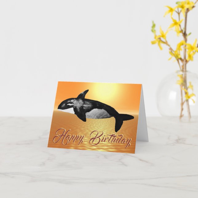 Majestic Orca Orange Ocean Sunset Birthday Card Karte (Gelbe Blume)