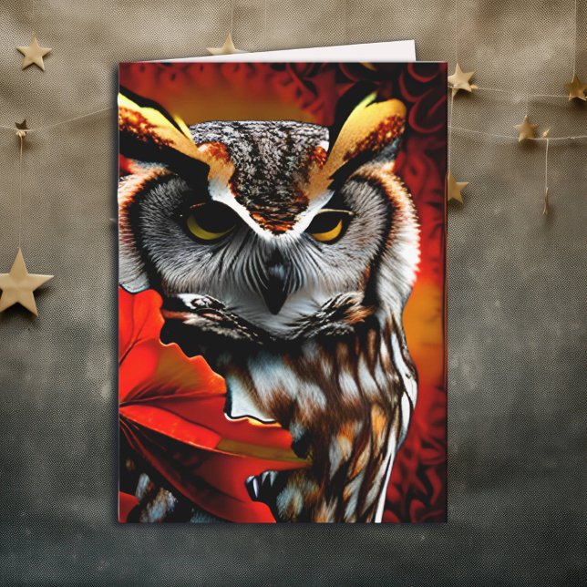 Majestic Owl mit rotem Leaf Kunst Karte (Von Creator hochgeladen)