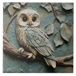 Majestic Owl on Branch Wildlife Imitats Relief Fliese