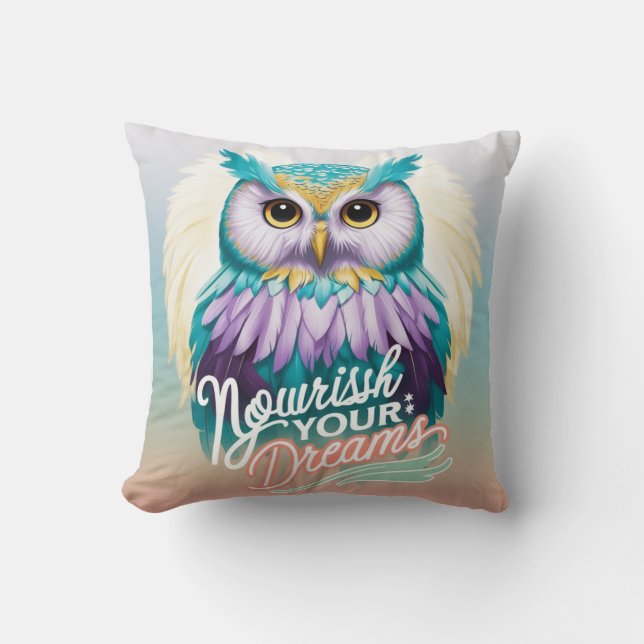 "Majestic Owl with Motivierend Message" Kissen (Vorderseite)