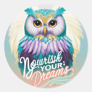"Majestic Owl with Motivierend Message" Runder Aufkleber
